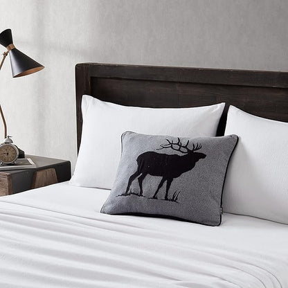 Eddie Bauer Home Throw Pillow with Zipper Closure, Perfect Luxurious Bedding Set for Bed or Sofa, 16" x 20", Elk Charcoal/Black