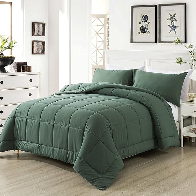 DOWNCOOL Twin Comforter Set -All Season Bedding Comforters Sets with 1 Pillow Case -2 Pieces Bed Set Down Alternative Comforter Set -Sage Green Twin Bedding Sets(64"x88")