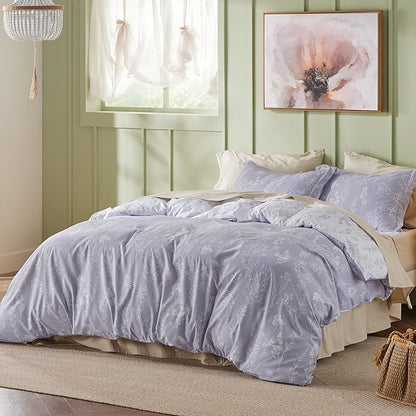 Bedsure Oversized Queen Comforter Set - Lavender Bed Set, 3 Pieces Cute Floral Bedding, 1 Soft Reversible Botanical Flowers Comforter and 2 Pillow Shams