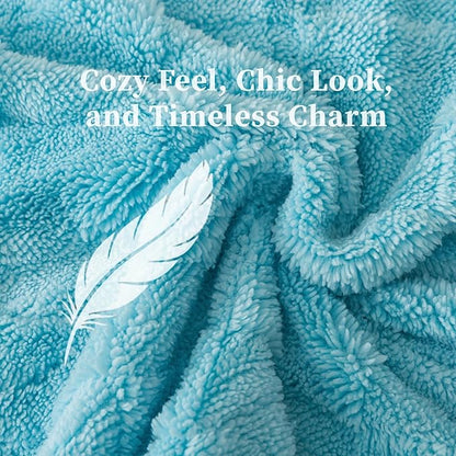 ELNIDO QUEEN® Fluffy Comforter Set Queen, Light Blue Winter Fleece Comforter Ultra Soft & Extra Pluffy Plush Comforter Set, Cozy Fuzzy Bed Comforter 3 Pieces (1Comforter, 2 Pillowcases),92x88 inch