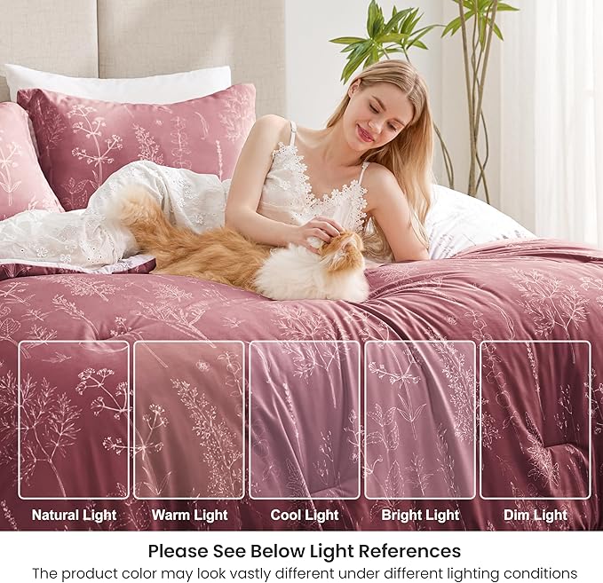 Love's cabin Vintage Rose Full Comforter Set - Full Size Comforter Set, 3 Pieces Cute Floral Bedding Sets for All Seasons,1 Soft Reversible Botanical Flowers Comforter and 2 Pillow Shams