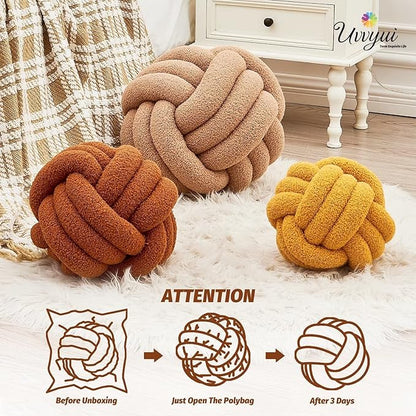 Uvvyui Knot Pillow Ball, Soft Home Decorative Pillows, Round Throw Pillow, Handmade Knotted Plush Pillow, Round Boucle Pillow Cushion (11 Inches Caramel)