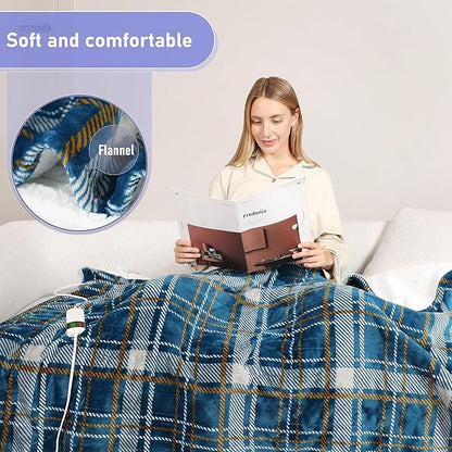Electric Blanket Heated Twin, Soft Flannel 62"x84" Plaid Heating Blanket with 8 Hours Auto Off 10 Fast Heating Levels Machine Washable Sherpa Heated Blanket with Overheating Protection