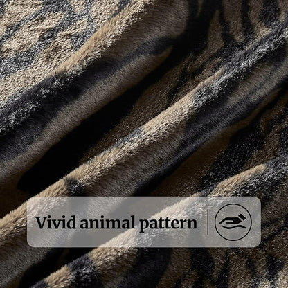 JONIYEAR Soft Fluffy Tiger Print Faux Rabbit Fur Blanket Twin Size 60" x 70",Oversized Luxury Decorative Cozy Shaggy Fuzzy Blankets,Reversible Warm Animal Printed Blanket for Women Winter,Brown Coffee
