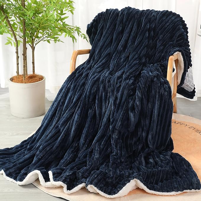 Electric Blanket Heated Queen Blanket, Super Soft Flannel & Sherpa Electric Queen Blanket with 6 Fast Heating Levels, 10 Hours Auto Off & OverHeat Protection, Machine Washable, 84'' X 90'', Navy Blue