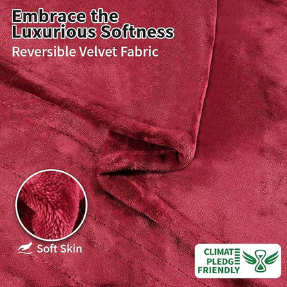 Heated Electric Blankets - Soft Flannel Heating Throw Electric Blanket Queen Size 84" × 90" Red - Velvet & Velvet