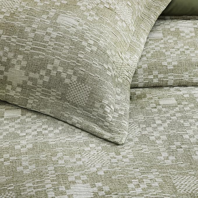 MaiRêve Full Size Comforter Set Olive Green, Crinkle Textured Design Bedding Set 7 Pieces Bed in A Bag, All Season Farmhouse Comforter Set with Sheets, Pillowcases & Shams