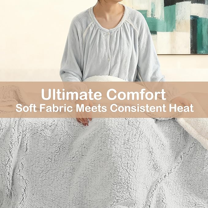 Electric Heated Blanket Full Size 72"×84" with 9 Heating Levels & 1-10Hs Auto Off，Double Sided Plush Sherpa, Energy Efficient, Machine Washable, for Couch & Bed, Light Gradient Blue