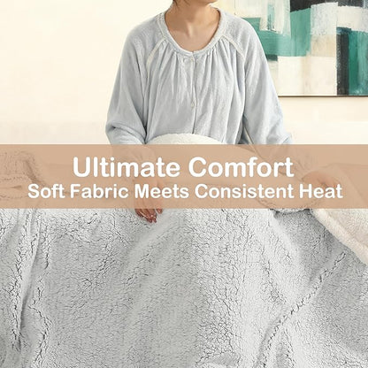 Electric Heated Blanket Full Size 72"×84" with 9 Heating Levels & 1-10Hs Auto Off，Double Sided Plush Sherpa, Energy Efficient, Machine Washable, for Couch & Bed, Light Gradient Blue