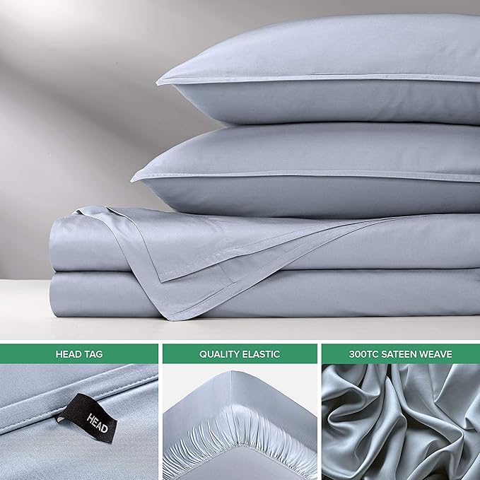 Pure Bamboo Full Sheets, Genuine 100% Organic Viscose Derived from Bamboo Bed Sheet Set, Luxuriously Soft & Cooling, Double Stitching, 2 Year Quality Promise (Full, Sterling Blue)