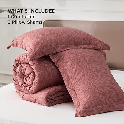 Bedsure Queen Comforter Set - Pink Clay Soft Bedding for All Seasons, Cationic Dyed Bed Set, 3 Pieces, 1 Queen Size Comforter (90"x90") and 2 Pillow Shams (20"x26"+2")
