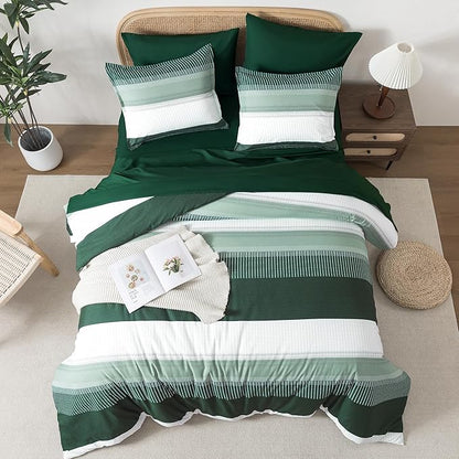 Andency California King Comforter Set Emerald Green - 7 Pieces Striped Lightweight Bed in a Bag, Soft Microfiber Reversible Bedding Set with Comforter, Fitted & Flat Sheet, Pillowcases & Shams