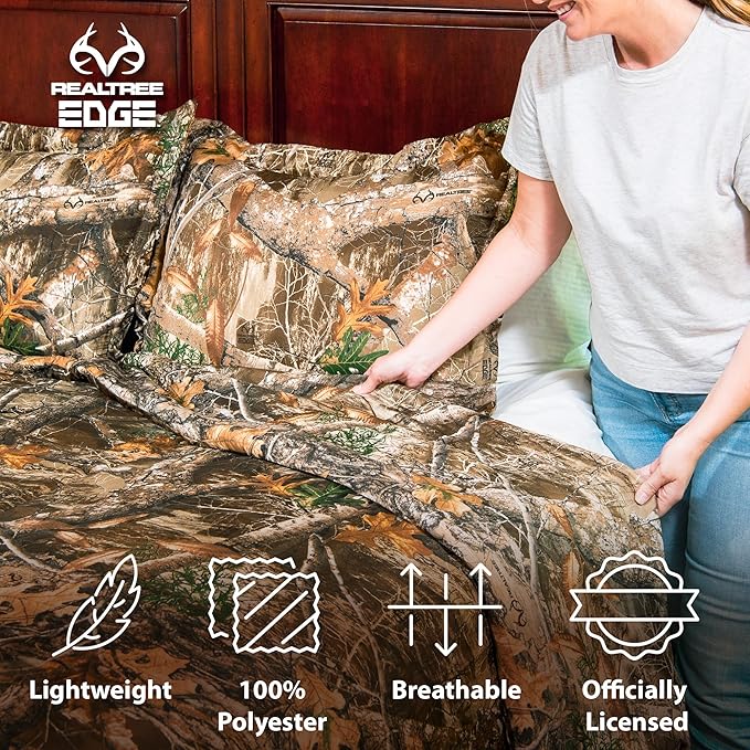 Northwest Realtree Full/Queen Size 1 Comforter and 2 Sham Set, All Seasons, Men and Women Soft Cabin Bedding, Edge Camo