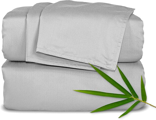 Pure Bamboo Short Queen Sheets for RV Camper (60"x75") - Genuine 100% Organic Viscose Derived from Bamboo Bed Sheet Set, Soft & Cooling, 2 Year Quality Promise (Short Queen, Silver Pearl)