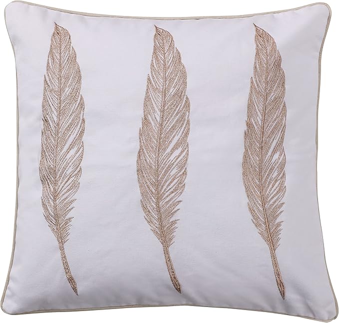 Levtex Home - Pisa - Decorative Pillow (18X18in.) - Three Feathers - Gold and White