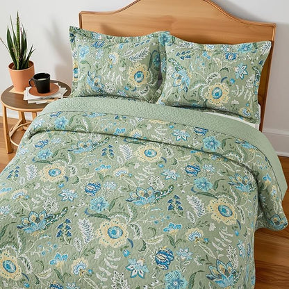 BEDIFANY California King Quilt Bedding Set - Cotton Lightweight Bedspread with Floral Pattern, 108x118 Inch All Season Oversized King Size Coverlet Set, 3 Piece (Quilt + 2 Pillow Shams)