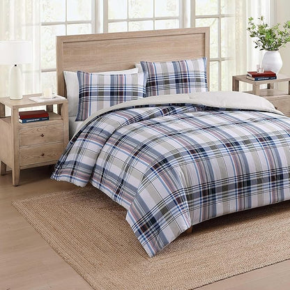Tommy Hilfiger - Twin/Twin XL Comforter Set, Cotton Textured Bedding with Matching Sham, Medium Weight Bed Set, Oeko-TEX Certified (Waterbury Plaid Blue)