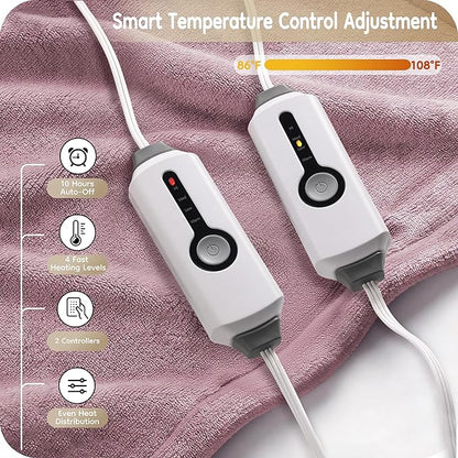 Electric Heated Blanket Queen Size 84"x90", with Dual Control Breathable & Luxurious Flannel, with 4 Heating Levels & 10 Hours Auto-Off, Fast Heating, Machine Washable, for Bedding -Purple