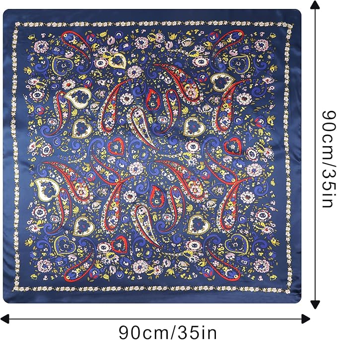 AWAYTR 35” Satin Large Square Head Scarves - 4PCS Silk Like Neck Scarf Hair Sleeping Wraps Satin Silk Scarfs for Women