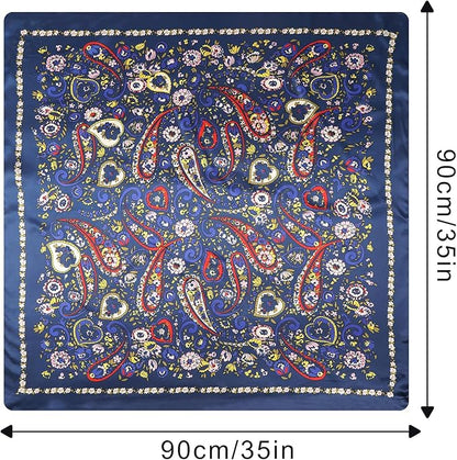 AWAYTR 35” Satin Large Square Head Scarves - 4PCS Silk Like Neck Scarf Hair Sleeping Wraps Satin Silk Scarfs for Women