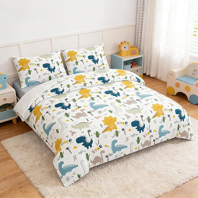 MWMWMW Dinosaur Bedding Set for Boys Twin Size, 2 Piece Cartoon Dinosaur Printed Comforter for Kids Boys, Lightweight Soft Microfiber Kids Bedding Set with Pillowcase All Season Use