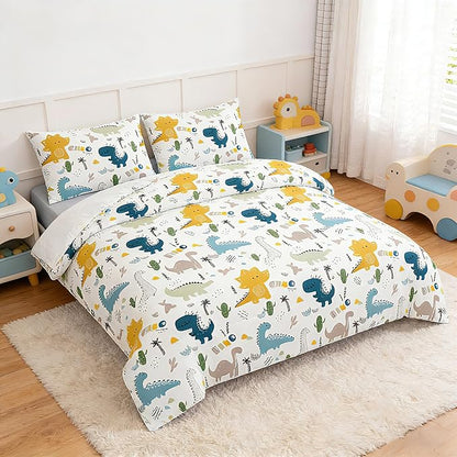 MWMWMW Dinosaur Bedding Sets Full Size, 3-Piece Dinosaur Comforter Sets for Kids Boys & Girls, Soft Microfiber Full Size Comforter Sets for Kids Boys with 2 Pillowcases