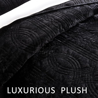 Homzard Velvet Quilt Set King Size, Black Velvet Comforter Set, Bedspread Coverlet Quilted Bedding Set, for All Season