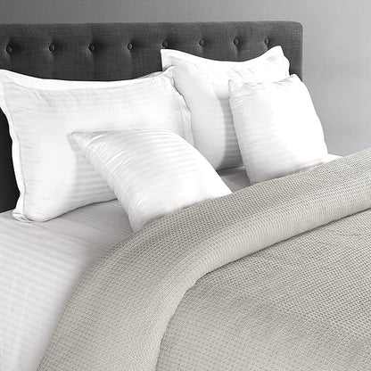 GLAMBURG 100% Cotton Thermal Twin Blanket, Breathable Soft Waffle Blanket, All Season Light Grey