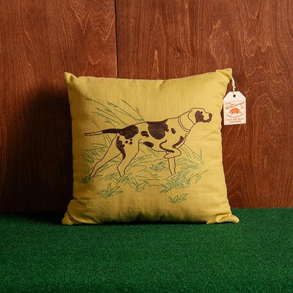 Camp Wandawega Pointer Chain-Stitched Throw Pillow, Vintage Lodge Decorative Pillow, 16" Square