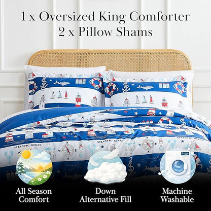 Southshore Fine Living, Inc. 3-Piece California King Size Comforter Set with 2 Pillow Shams, Down Alternative, Cozy Microfiber, Soft Coverlet, Bed Set King/California Size, Reversible Atlantic Blue
