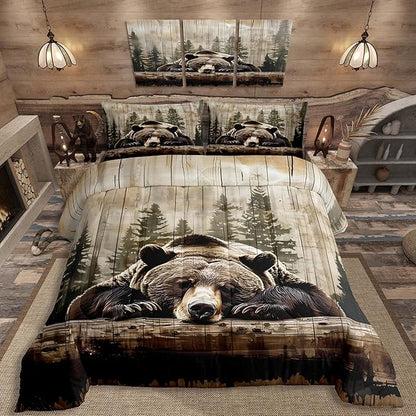 Feelyou Grizzly Bear Comforter Set Full Size, Wild Animal Hunting Quilt Set with 2 Pillowcases, Western Cabin Bedding Set 3pcs for Kids Boys Teens Room Decor, Rustic Country Farmhouse Duvet Insert