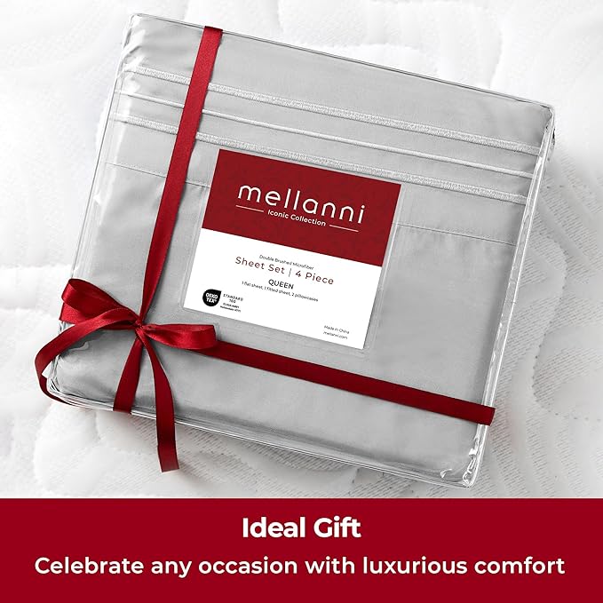 Mellanni Twin Sheets Set - 3 PC Iconic Collection Bedding - Hotel Luxury, Extra Soft, Cooling Bed Sheets - Wrinkle, Fade, Stain Resistant (Twin, Light Gray)