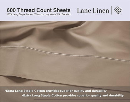 LANE LINEN 600 Thread Count 100% Mercerized Cotton Twin Sheets Set - Soft & Comfy Bed Sheets Set, Mercerized Cotton Sheets Set Twin Size, 15" Deep Pocket Twin Bedding Sheets & Pillowcases Set - Taupe