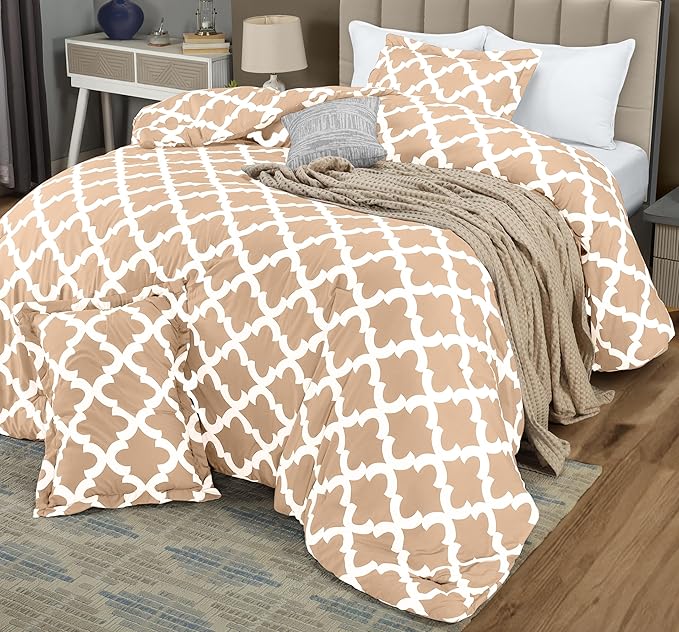 Queen Comforter Set 3 Piece Beige by Utopia Bedding, Printed Comforters Queen Size Bedding Comforters Sets, Down Alternative Soft Bed Set 1 Comforter (88 x 88 inches) 2 Pillow Shams (20 x 26 inches)