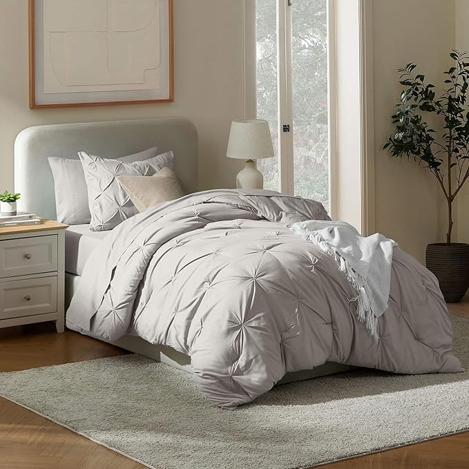 Nestl Twin XL Comforter Set 5 Piece - Pintuck Twin XL Bedding Set Linen, College Dorm Room Essentials Bed in a Bag, Twin XL Comforter Set for College Girls and Boys with Sheets, Pillowcase and Sham