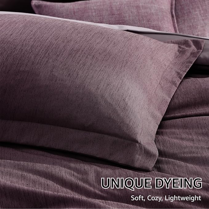Monbix Super King Size Comforter Set, Italian Plum Bedding Set Reversible, Comforter Set 7 Pieces, Cationic Dyeing Bed in a Bag with Comforter, Sheets, Pillowcases & Shams