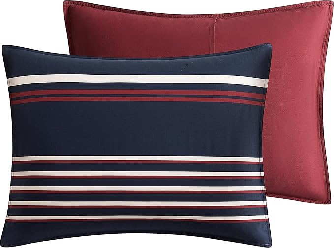 Nautica - Twin Comforter Set, Cotton Reversible Bedding with Matching Sham, Medium Weight for Year Round Use, Oeko-Tex Certified, Dorm Essentials (Mineola Navy)