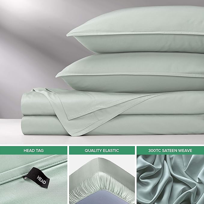 Pure Bamboo King Sheets, Genuine 100% Organic Viscose Derived from Bamboo Bed Sheet Set, Luxuriously Soft & Cooling, Double Stitching, 2 Year Quality Promise (King, Sea Glass) (Pack of 2)