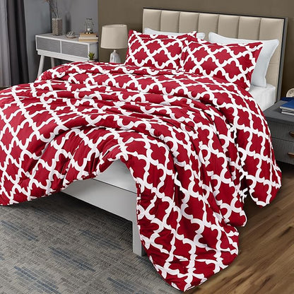 Queen Comforter Set 3 Piece Red by Utopia Bedding, Printed Comforters Queen Size, Bedding Comforters Sets, Down Alternative Soft Bed Set, 1 Comforter (88 x 88 inches) 2 Pillow Shams (20 x 26 inches)