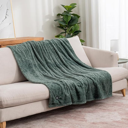 Berkshire Blanket Heated Throw Blanket, Grace Fur to Loftmink Reversible Electric Throw with 4 Heat Levels, Fast Heating Printed Throw for Couch and Bed, Auto Shut-Off Feature (50"x60")