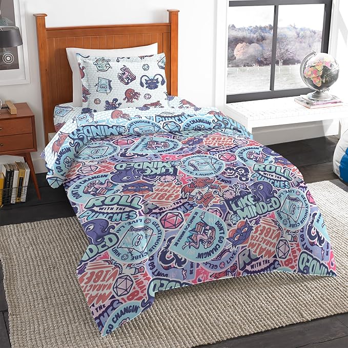 Northwest Dungeons & Dragons Monsters Stick Together 4 Piece Twin Bed in a Bag Set, Bedding Set with Comforter and Sheets, Soft and Cozy for All Seasons