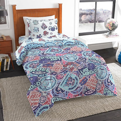 Northwest Dungeons & Dragons Monsters Stick Together 4 Piece Twin Bed in a Bag Set, Bedding Set with Comforter and Sheets, Soft and Cozy for All Seasons