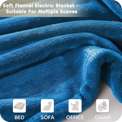 Electric Heated Blanket Twin Size 62"×84", Breathable & Luxurious Flannel, Soft Warm Gift with Over-Heat Protection, 4 Heating Levels & 10 H Auto Shut Off, Machine Washable, Lake Blue