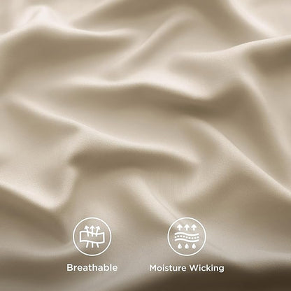 Bedsure King Size Sheet Set, Cooling Sheets King, Rayon Derived from Bamboo, Deep Pocket Up to 16", Breathable & Soft Bed Sheets, Hotel Luxury Silky Bedding Sheets & Pillowcases, Beige
