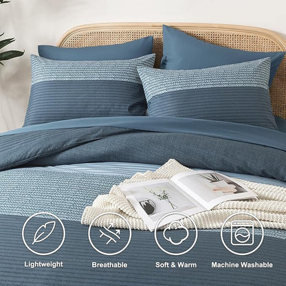 Andency King Size Comforter Set Haze Blue - 7 Pieces Striped Lightweight Bed in a Bag, Soft Microfiber Reversible Bedding Set with Comforter, Fitted & Flat Sheet, Pillowcases & Shams