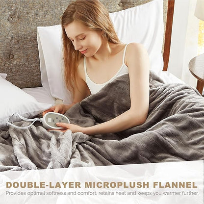 Degrees of Comfort Washable Heated Blanket for Twin Size Bed, UL-Certified Heater Blankets, Auto Shut Off | Machine Washable | Grey, 62Wx84L