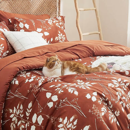Bedsure Full Size Comforter Set - 7 Pieces Floral Terracotta Soft Bedding Sets, Full Bed in a Bag with Botanical Flowers Comforter, Sheets, Pillowcases & Shams