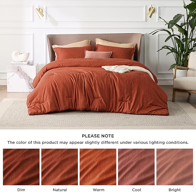 Bedsure King Size Comforter Set - Burnt Orange Soft Bedding for All Seasons, Cationic Dyed Bed Set, 3 Pieces, 1 King Size Comforter (104"x90") and 2 Pillow Shams (20"x36"+2")