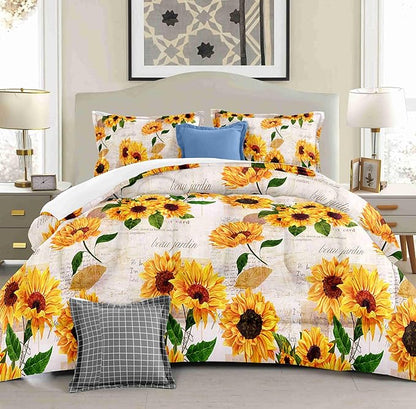 Watercolor Sunflower Comforter Set with 2 Pillowcases King Size Spring Floral Quilt Bedding Set with 1 Comforter and 2 Pillow Covers for Bedroom Dormroom All Season