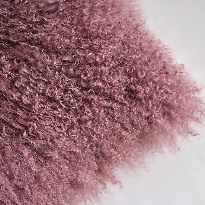 Genuine Mongolian Lamb Fur Pillow Cover – 12"x20" Rectangular Cushion Case – Soft Curly Wool Decorative Accent for Sofa, Bed, or Chair (Rose Taupe)